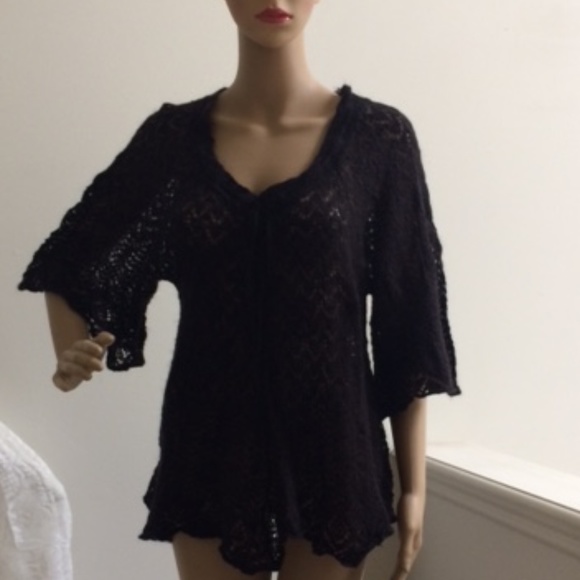 Free People Black Crocheted Top Large - Picture 4 of 5